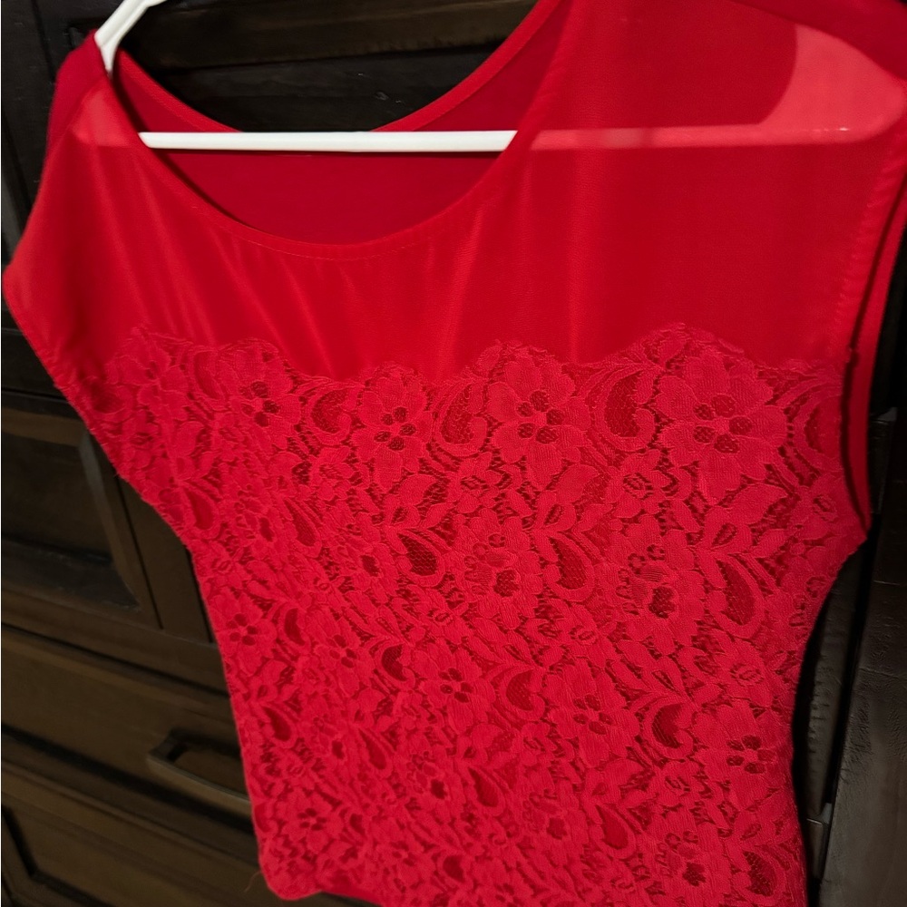 Vibrant Red Lace Blouse